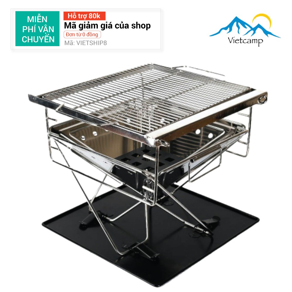 [FreeShip 80K] Bếp nướng BBQ Vietcamp - Bếp nướng than hoa inox 304 - Cỡ vừa 4 đến 6 người - 35x35cm - có thể xếp gọn | BigBuy360 - bigbuy360.vn