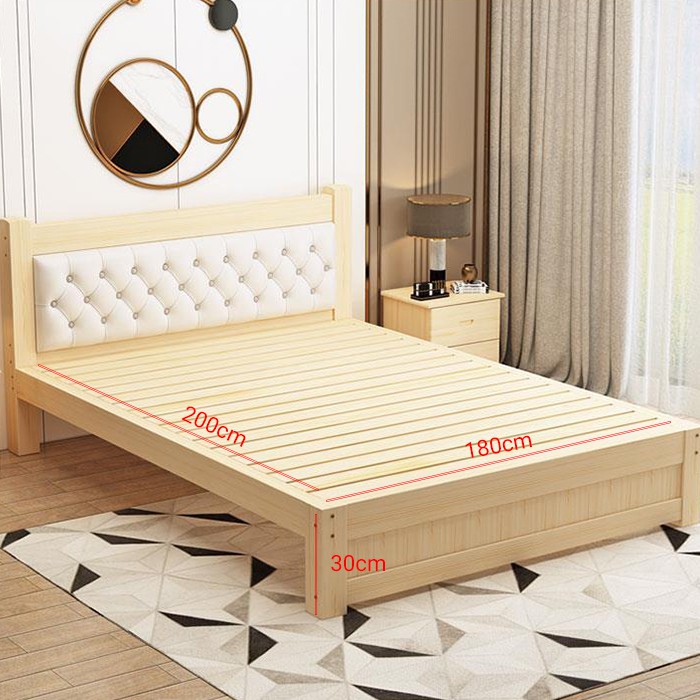 Giường gỗ thông hiện đại có tựa lưng đọc sách cao cấp kích thước 1m2x2m, giường gỗ thông giá rẻ