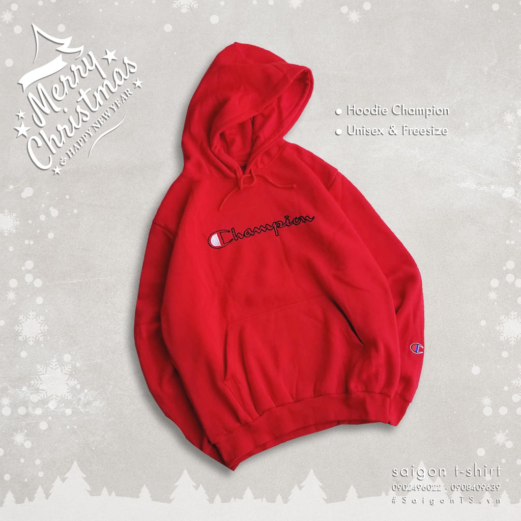 Áo Hoodie Unisex chữ Champion-Nỉ bông mịn có nón (4 màu tự chọn)