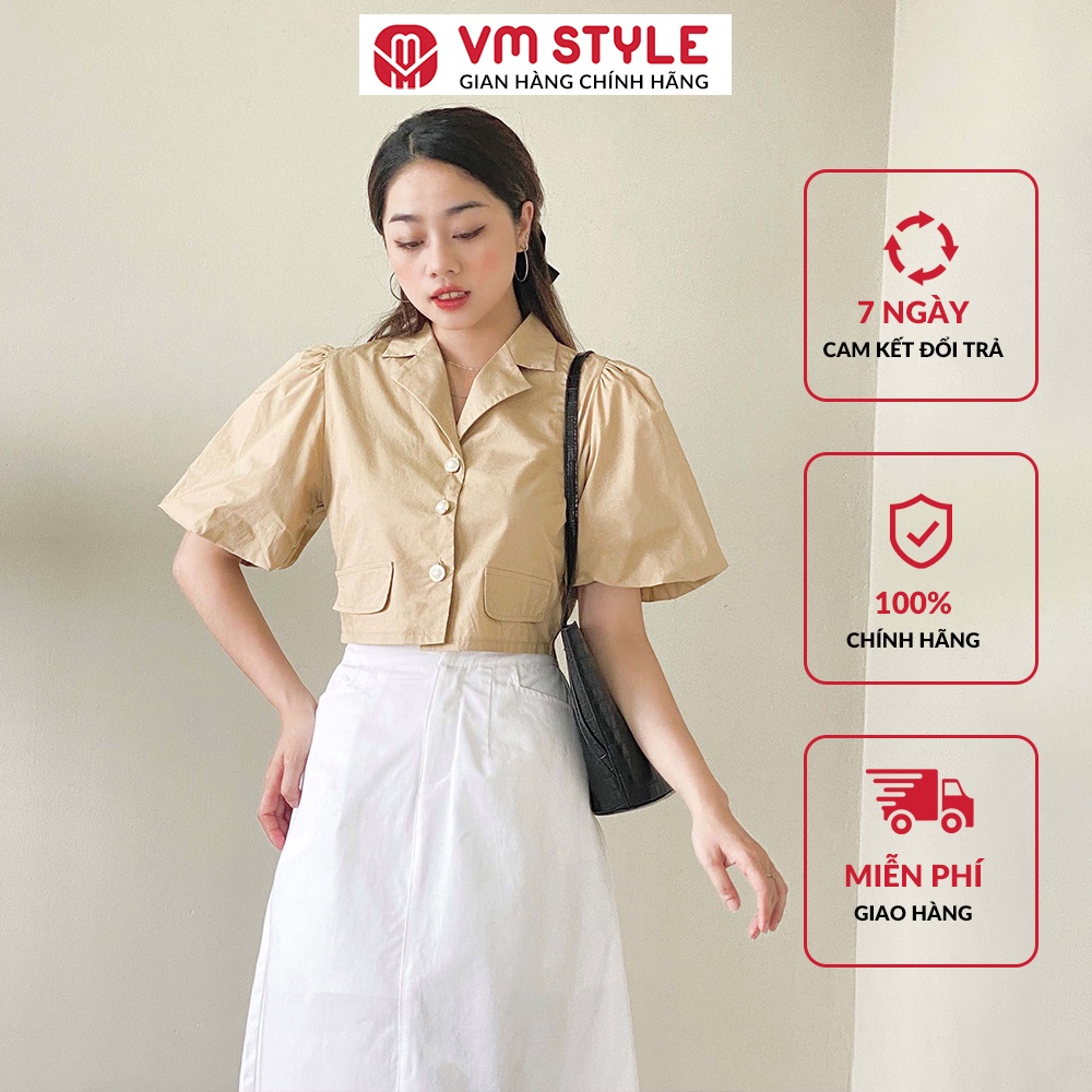 Áo sơ mi 2 túi nắp nữ VM STYLE cổ vest tay bồng phối cúc ngọc sang chảnh - 22SU02HT1001