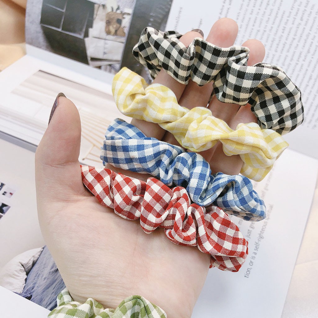 Cột tóc vải Scrunchies Caro ô nhỏ mini CT63
