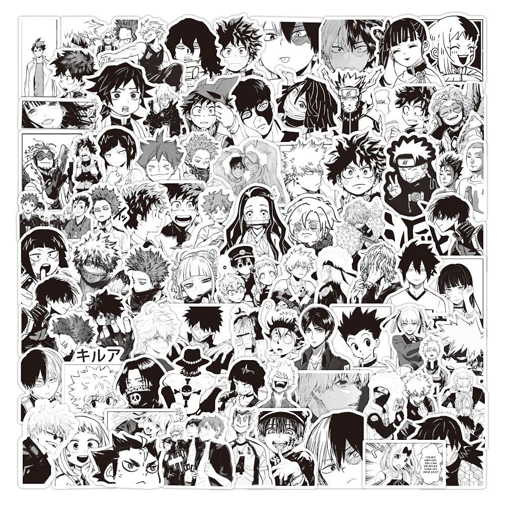 Set 10/20/50 sticker hình dán nhân vật anime trắng đen chống thấm nước