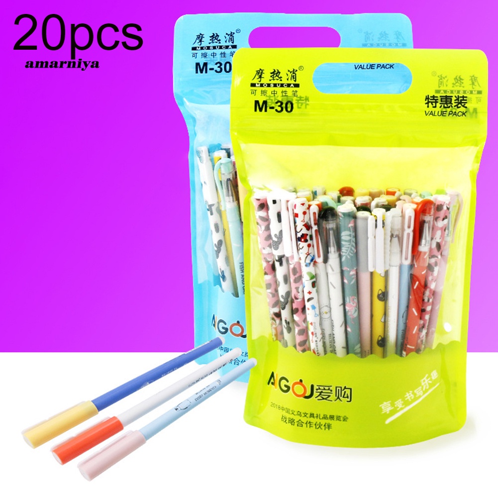 Set 10 bút mực nước xóa được họa tiết động vật/ 10 ruột bút ngòi 0.35mm màu đen/ xanh dương
