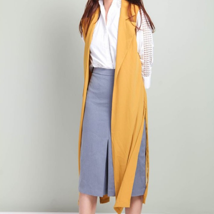 Áo Cardigan nữ không tay áo, xẻ tà
