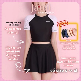 đồ bơi nữ kín đáo áo bới croptop tay ngắn váy bơi cạp cao quần đùi đồ bơi học sinh bikini Jami atd14