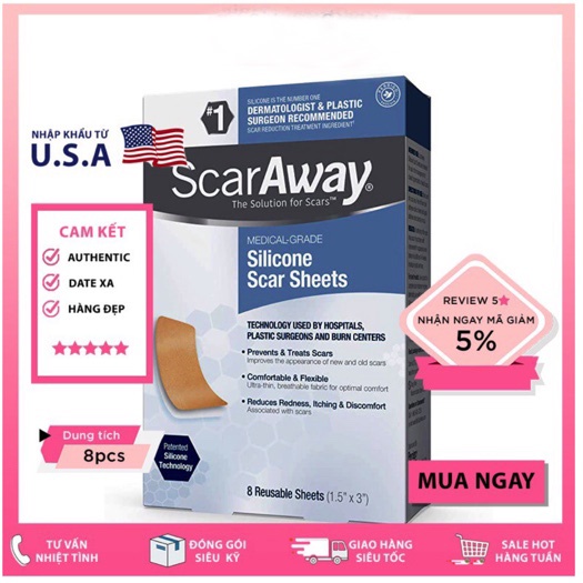 Miếng Dán Xoá Sẹo ScarAway Silicone Scar Sheets ( 8 miếng )