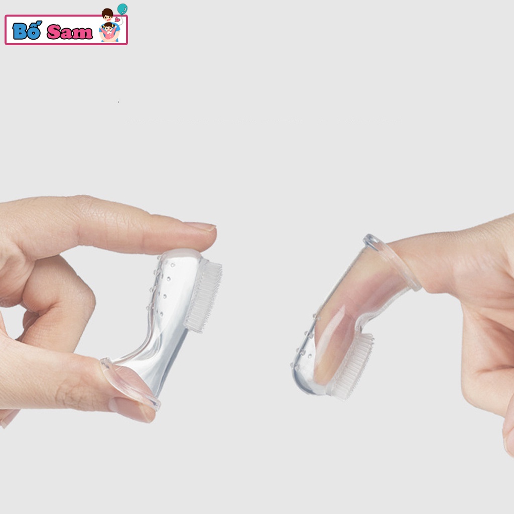 Rơ lưỡi silicon xỏ ngón, tưa lưỡi đánh răng cho bé có hộp đựng vệ sinh Shop Bố Sam