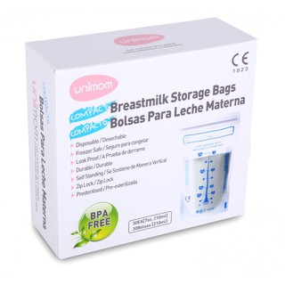 Hộp 30 Túi trữ sữa mẹ Unimom Compact không có BPA 210ml