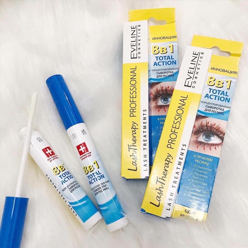 Tinh Chất Eveline 8 in 1 Dưỡng Dài Dày Mi Total Action Lash Therapy Cây 10ml