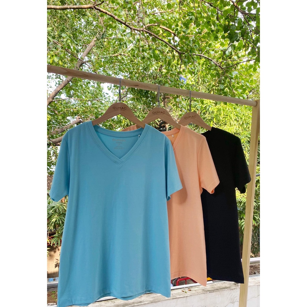 [Mã WABRGM11 giảm 10% đơn 250K] Áo thun nữ cổ tim GUMAC ATB813 | BigBuy360 - bigbuy360.vn