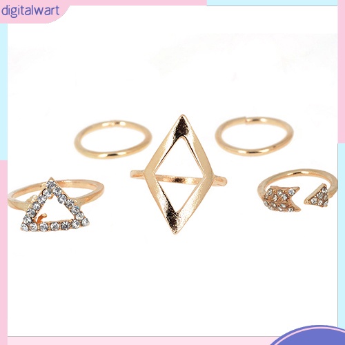Set 5 nhẫn đeo giữa ngón tay đính đá phong cách Boho