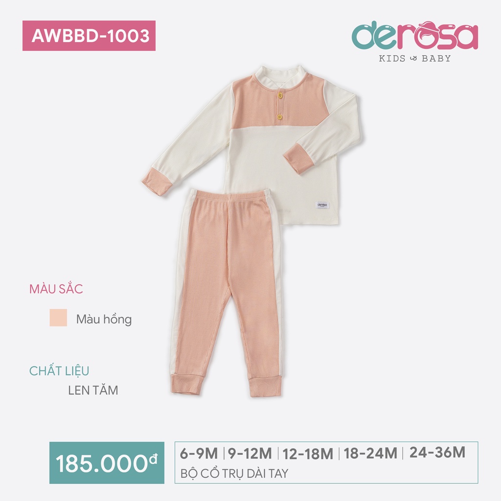 Bộ quần áo thu đông dài tay cổ tàu cho bé trai và bé gái DEROSA KIDS từ 3 đến 36 tháng AWBBD1003B