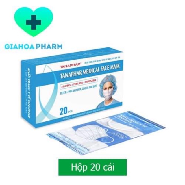 Khẩu trang y tế 3 lớp (Tiệt trùng) Tanaphar - Hộp 20 cái