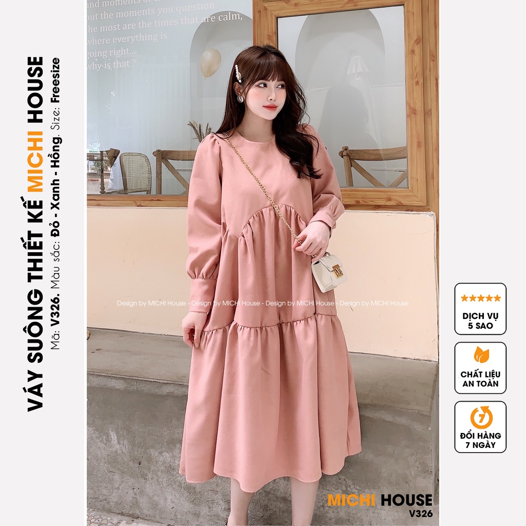 Đầm Suông Dài Thiết Kế Dáng Xuông Rộng MICHI House Váy Xuông Nhung Cổ Tròn Dài Tay Freesize Thu Đông Mặc Bầu Xinh V326 | BigBuy360 - bigbuy360.vn