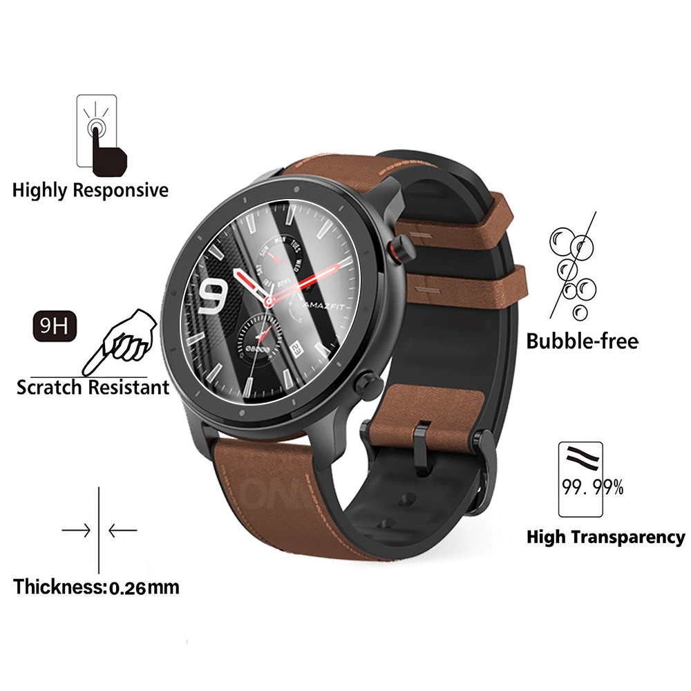 Dán màn hình cường lực 9H xịn chống trầy cho đồng hồ Huami Amazfit GTR 42mm 47mm/ Amazfit T-rex/Stratos3