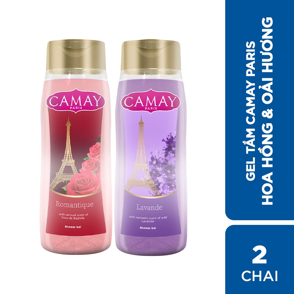 [Mã COSUI03 giảm 8% đơn 150K] Combo 2 chai Gel tắm hương hoa hồng và oải hương Camay Paris (500mlx2)