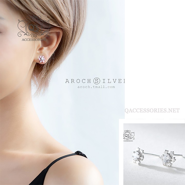 Bông tai bạc 925 nữ vuông khảm đá bông tai to S925 SQUARE Silver Earrings QA SILVER EA220108