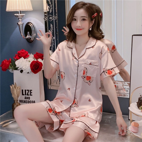Bộ Đồ Ngủ Pyjama Cộc Tay Phối Họa Tiết - Hàng Quảng Châu Cao Cấp (BN4)