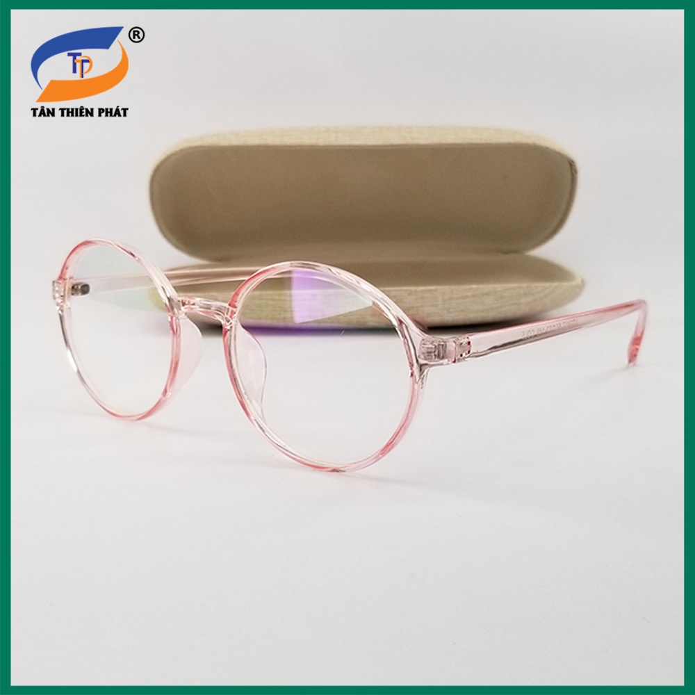Gọng kính mắt cận tròn nhựa dẻo 2417 màu đen, nâu, hồng. Tròng kính giả cận 0 độ, chống tia UV, ánh sáng xanh