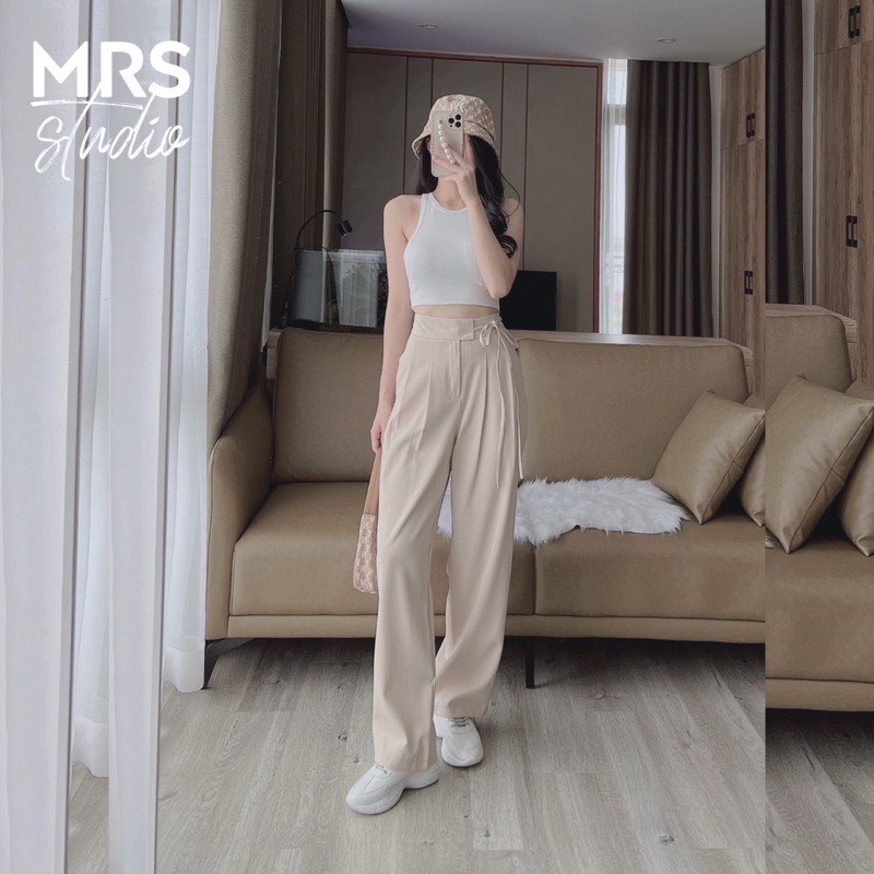 Quần Ống Rộng Vintage Cao Cấp Buộc Nơ Chất Tuyết Mưa Cạp Cao - Quần Ống Sơ Công Sở Đi Học Đi  Chơi