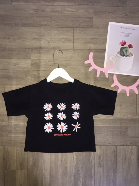 Áo Croptop Hoa Cúc In Kèm Ảnh Thật