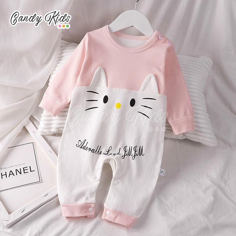 Áo liền quần thu đông mặc ngủ 100% cotton hở đáy cho bé sơ sinh