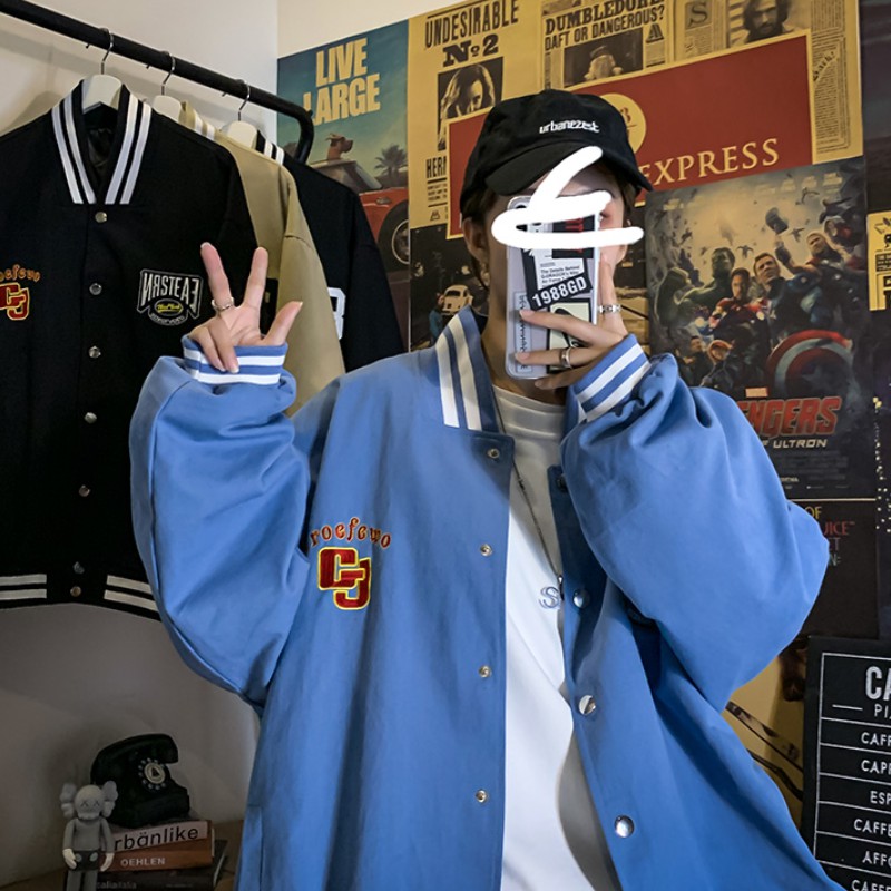 Áo Khoác Bóng Chày Form Rộng Thêu Chữ Phong Cách Hàn Quốc Cho Nam Nữ