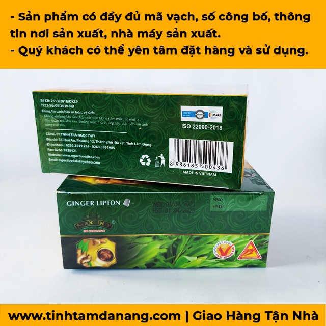 Trà gừng túi lọc Ngọc Duy hộp 30gr 15 túi lọc Tịnh Tâm mật ong tươi Hàn Quốc đường đỏ hòa tan