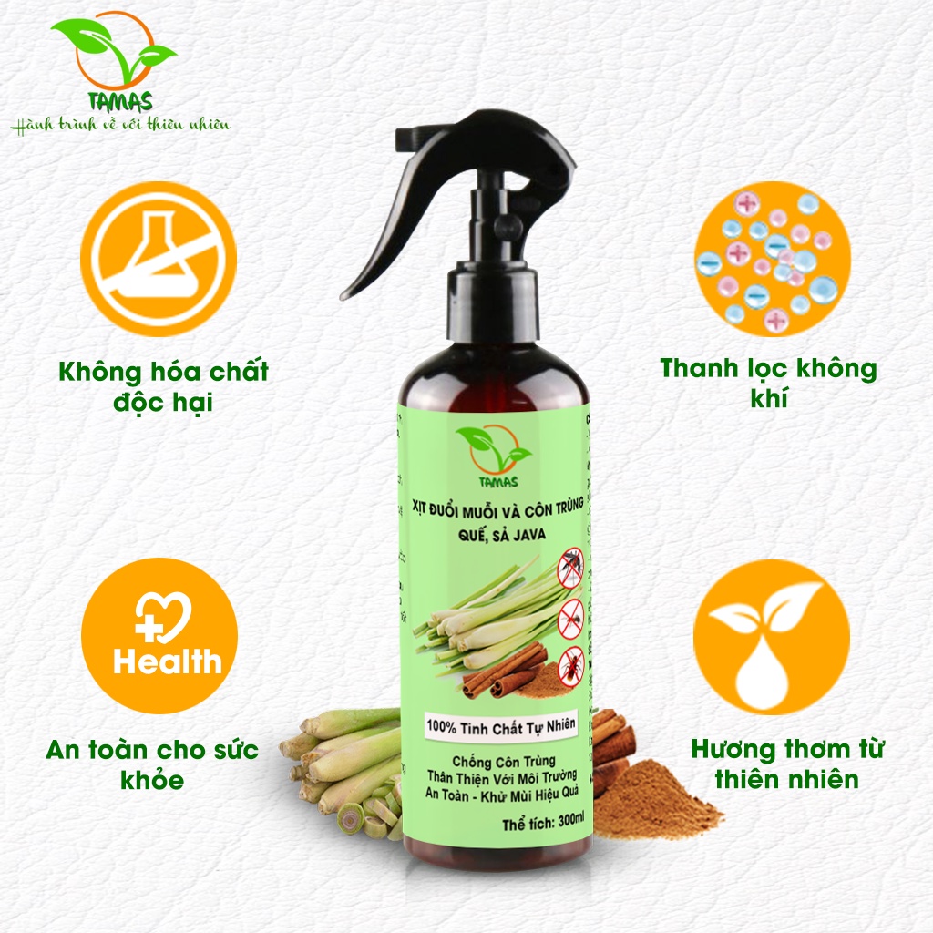 Bộ đôi khử mùi đuổi muỗi hiệu quả. Tinh dầu Sả Java 100ml + Xịt tinh dầu đuổi muỗi sả quế 300ml TAMAS