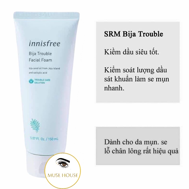 Sữa Rửa Mặt Dành Cho Da Mụn Innisfree Bija Trouble Facial Foam 150ml - Muse House