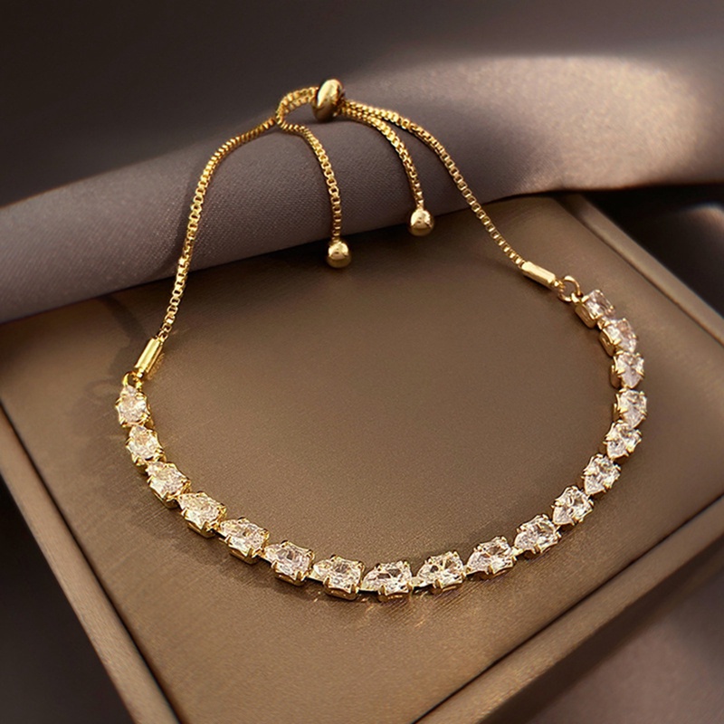 Fancy Vòng Tay Đính Đá Zircon Lấp Lánh Đơn Giản Sang Trọng Có Thể Điều Chỉnh Thời Trang Dự Tiệc Cho Nữ