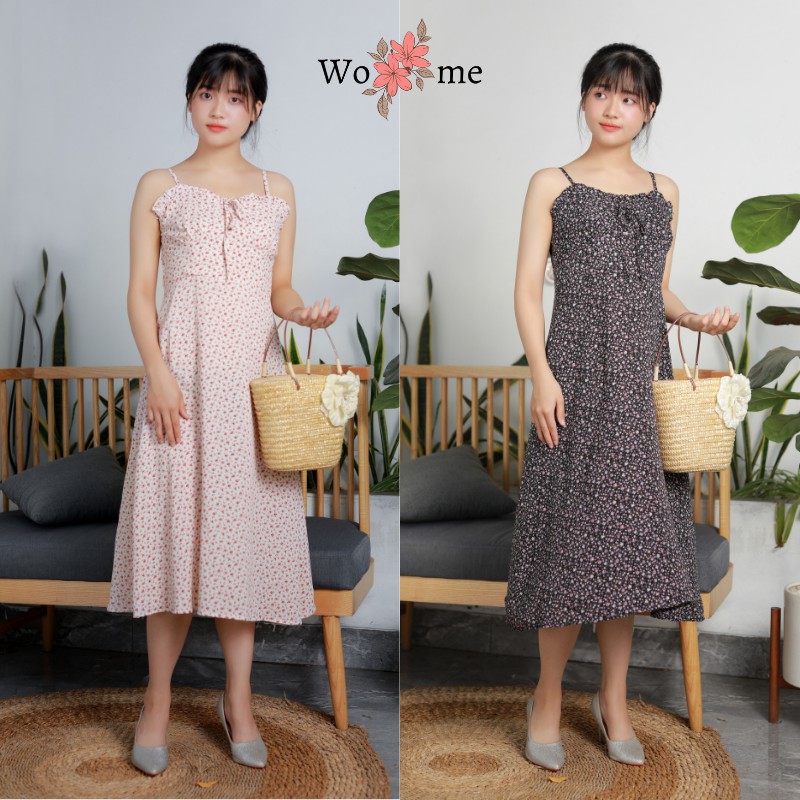 Váy hoa nhí 2 dây lơ ngực dáng dài suông đi biển, đi chơi, mặc nhà hàng cao cấp | BigBuy360 - bigbuy360.vn