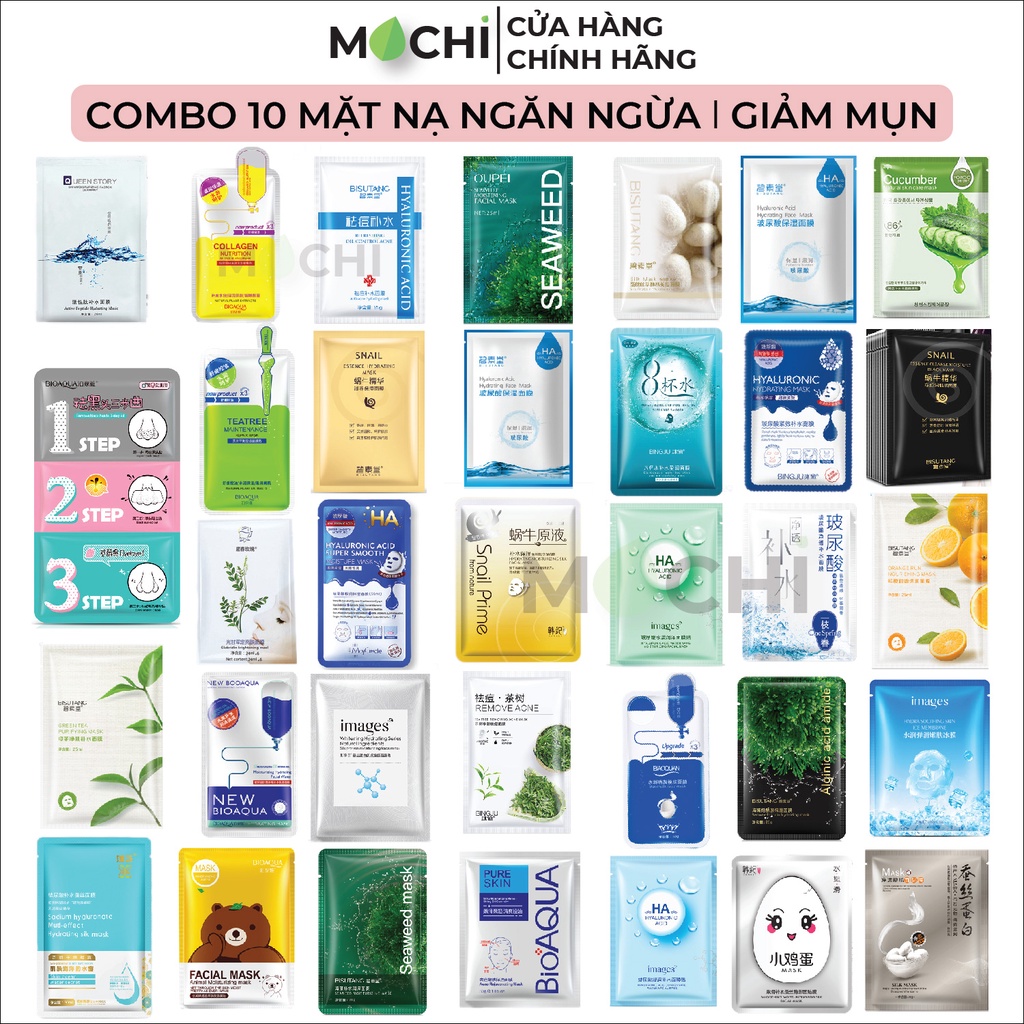 COMBO 10 Mặt Nạ Dưỡng Da l Cấp Ẩm l Trắng Da l Giảm Mụn Mask Giấy Đắp Mặt Nội Địa Trung Cao Cấp MOCHI SHOP