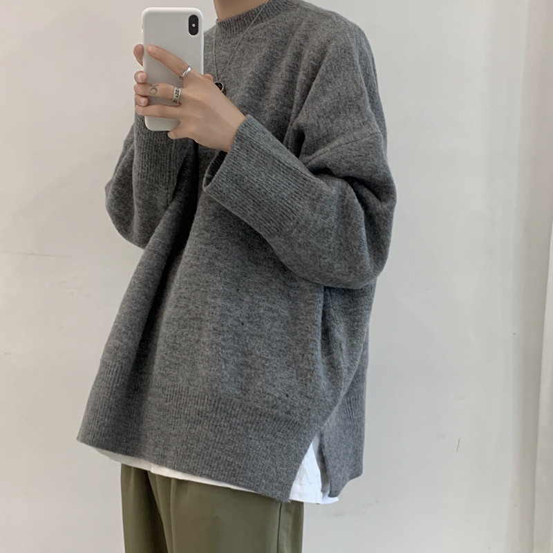 Áo sweater cổ cao vừa vải dày dáng rộng thời trang thu đông phong cách Hàn Quốc Hồng Kông dành cho bạn nam
