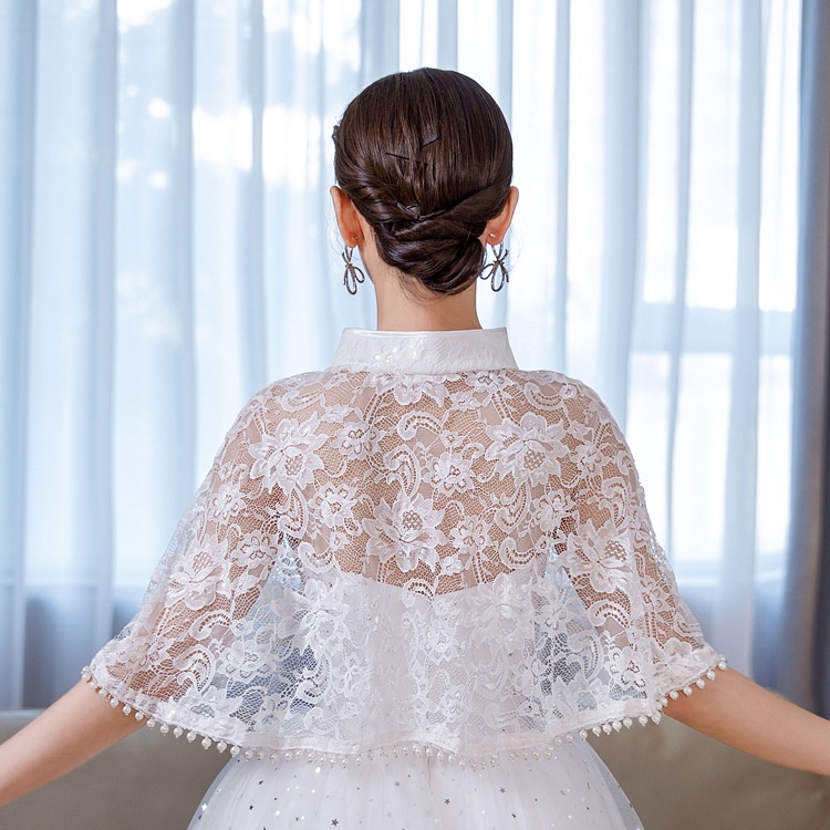 Áo Choàng Ren Mỏng Màu Đỏ / Đen Sang Trọng Cho Cô Dâu