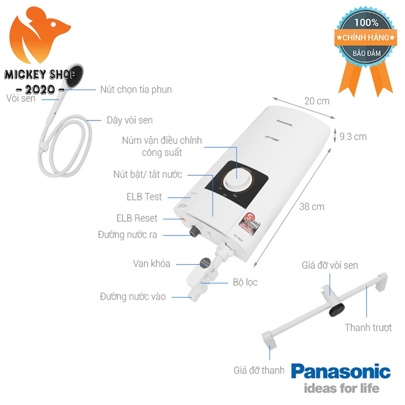 [ NHẬT BẢN ] Máy nước nóng trực tiếp 4.5KW PANASONIC DH-4NS3VW - CHÍNH HÃNG