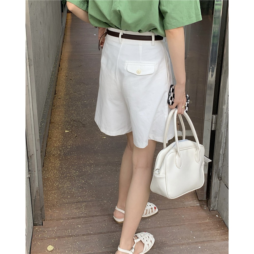 QUẦN SHORTS / QUẦN ĐÙI VẢI KAKI NỮ ỐNG RỘNG FORM CHỮ A LƯNG CAO TRƠN UNISEX