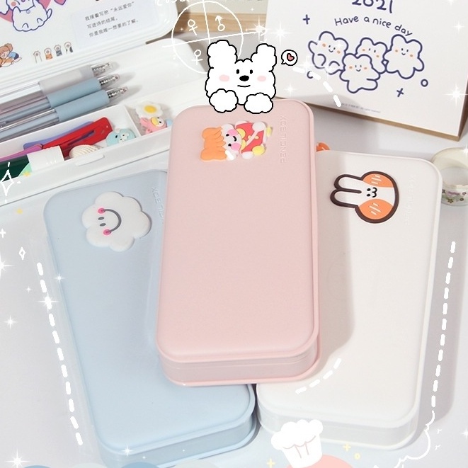 Hộp Bút Nhựa Mờ Gắn Hình Nổi 3D Hoạt Hình Nhiều Mẫu