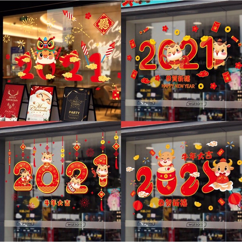 Decal trang tri tết - Nhiều mẫu 2021 sắc đỏ chào Xuân- Khách tự chọn