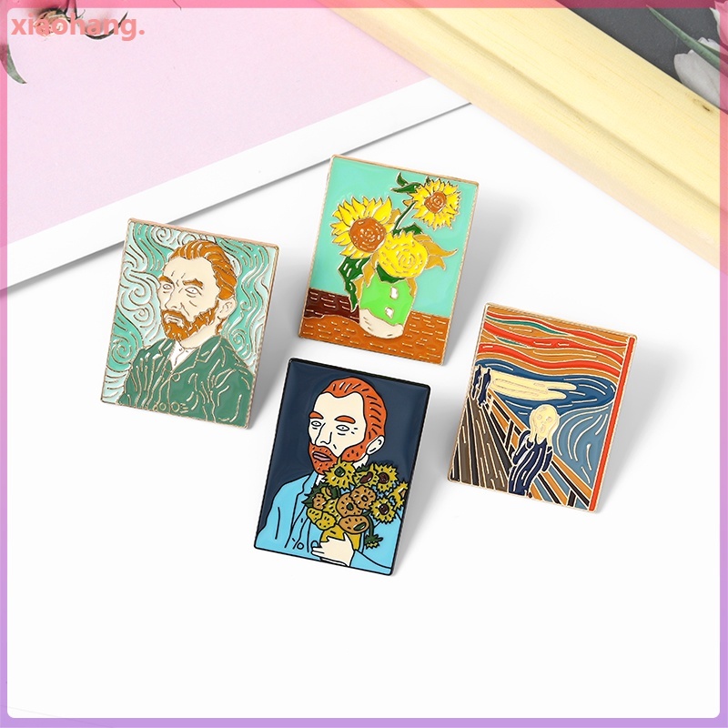 Huy hiệu cài áo hình tranh sơn dầu hình hoa hướng dương Van Gogh