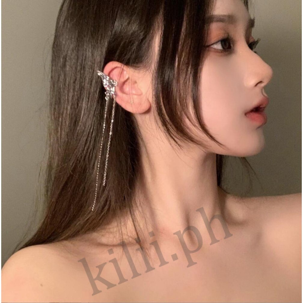 Kilii Khuyên Tai Dạng Kẹp Hình Bướm Tua Rua Không Xương Không Cần Xỏ Lỗ Cho Nữ