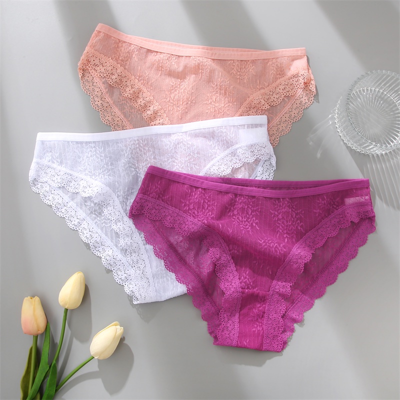 Cute Byte Bộ 3 Quần Lót Ren Hoa Lưng Thấp Quyến Rũ Dễ Thương Cho Nữ
