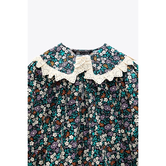 Áo ZARA AUTH cổ bèo hoạ tiết hoa nhí