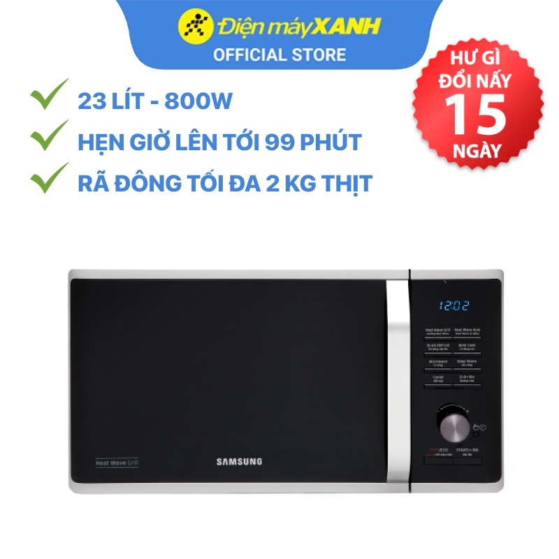 [Mã ELHADEV giảm 4% đơn 300K] Lò vi sóng có nướng Samsung MG23K3575AS/SV-N 23 lít 800 W - Chính hãng BH 2 năm