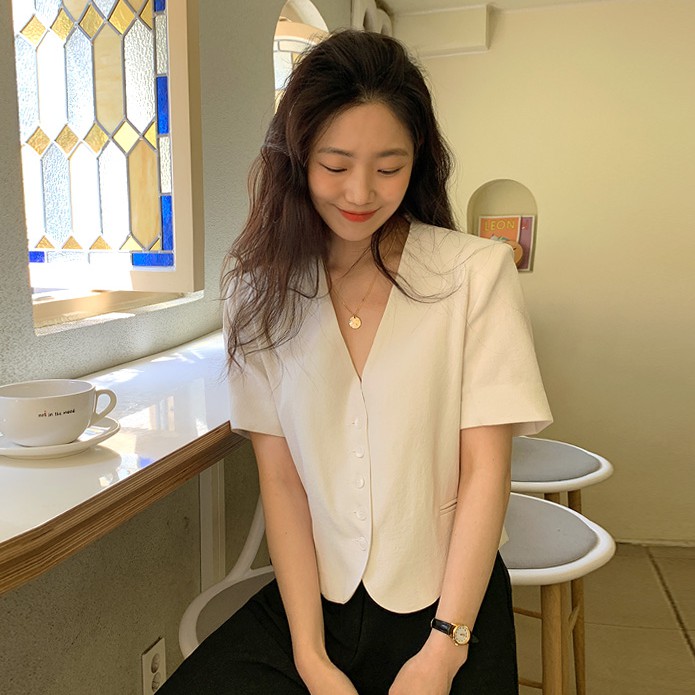 Áo khoác ngắn dáng rộng/ Chân váy eo cao đơn giản phong cách Hàn Quốc retro 43184