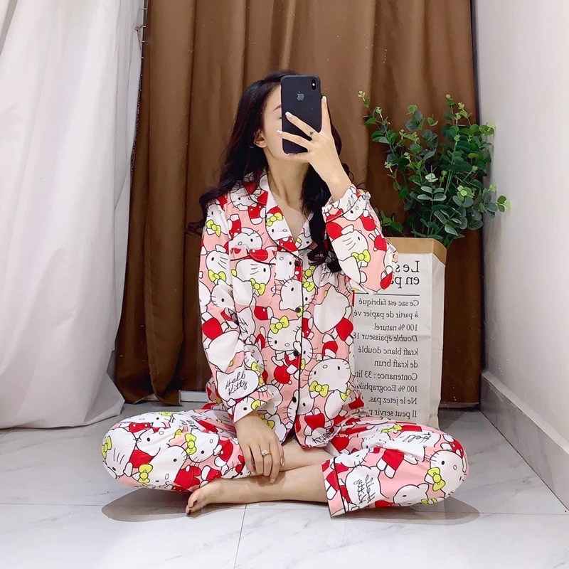 Bộ đồ pijama thô kate dài tay quần dài , nhiều hình xinh ( ảnh thật - đc chọn mẫu ) | BigBuy360 - bigbuy360.vn