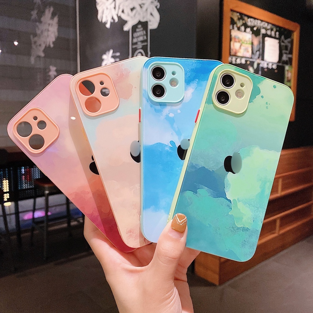 Ốp điện thoại mặt kính in hình tranh sơn dầu thích hợp cho iPhone 12 11 13 Pro Max XS Max XR x 8 7 plus