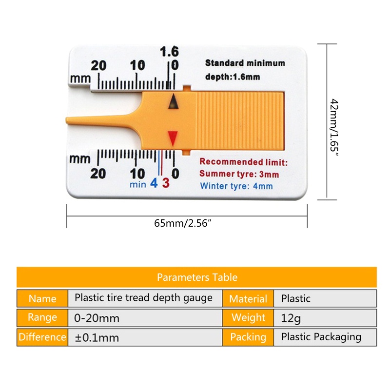 Thước Đo Độ Sâu Lốp Xe 0-20mm Bằng Nhựa Thiết Kế Nhỏ Gọn Tiện Dụng