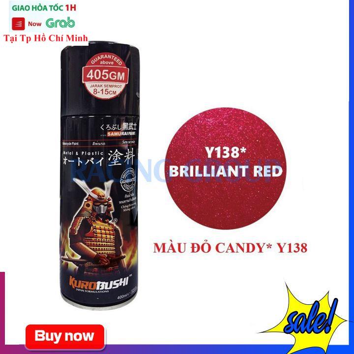 Sơn Xịt Xe Máy Chính Hãng Samurai Y138 Đỏ Candy - Lên Màu Chuẩn Bền Màu