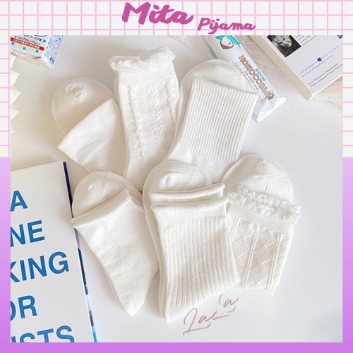 Tất nữ vớ cổ cao màu trắng phong cách Hàn Quốc họa tiết siêu cute dễ thương – TCC01